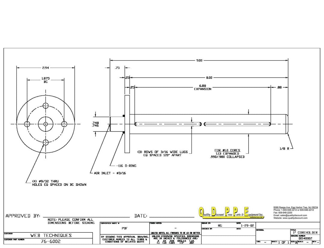 CORE HOLDER 1" FOR WEB TECHNIQUE BLADDER P.N 00002002