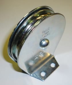 FLAT MOUNT SHEAVE 2 1/2" X 3/16 FLAT MOUNT SHEAVE FOR SUPERCELL ROLL HANDLING CART 2 1/2" SHEAVE OD X 3/16" EYE HOOK ID X 1/4" MAX CABLE SIZE X 685 LB SAFE WORK LOAD